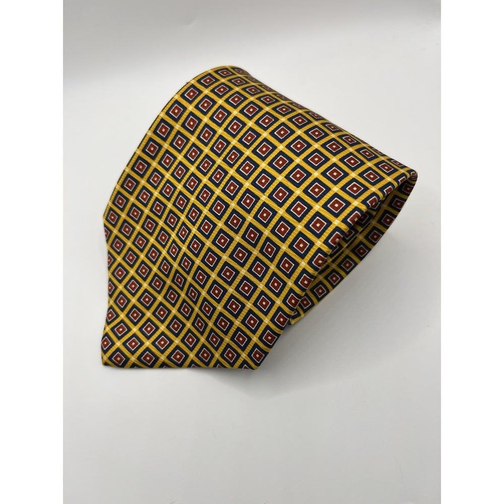 Vintage‎ Polo Ralph Lauren Tie Made in USA by Hand Yellow Square Geometric